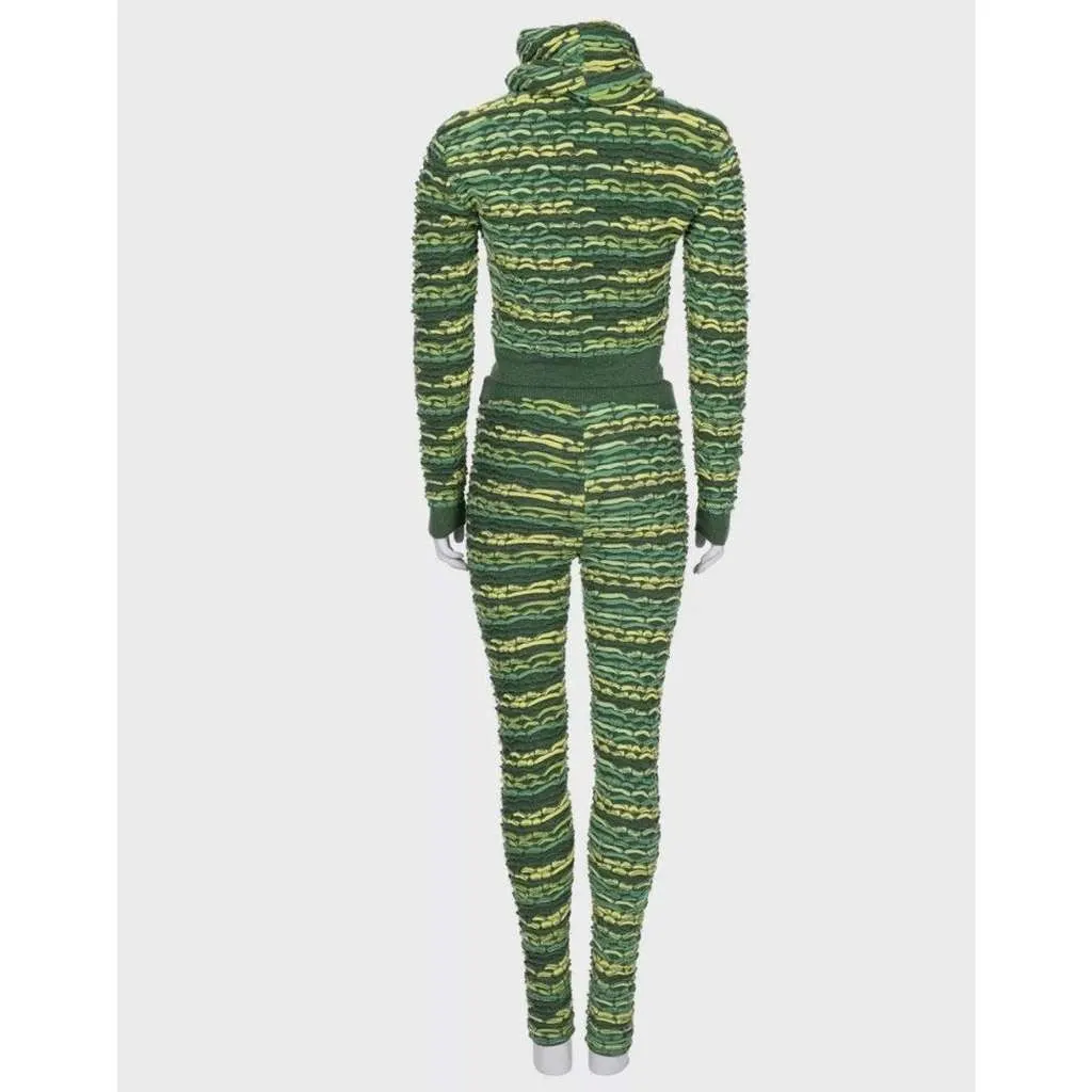 Chanel Cowl Top Pant Suit Set Green Wool Good - Inside View