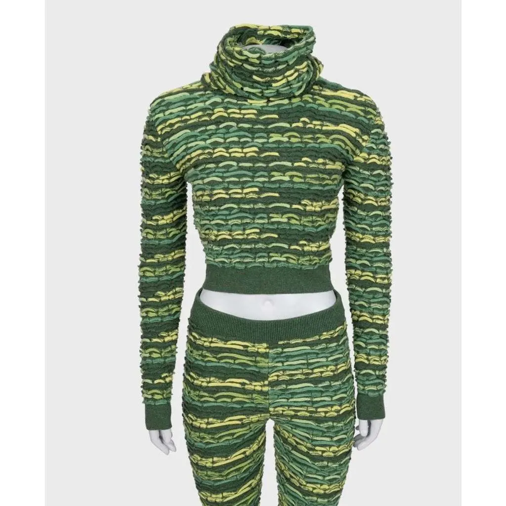 Chanel Cowl Top Pant Suit Set Green Wool Good - Box View