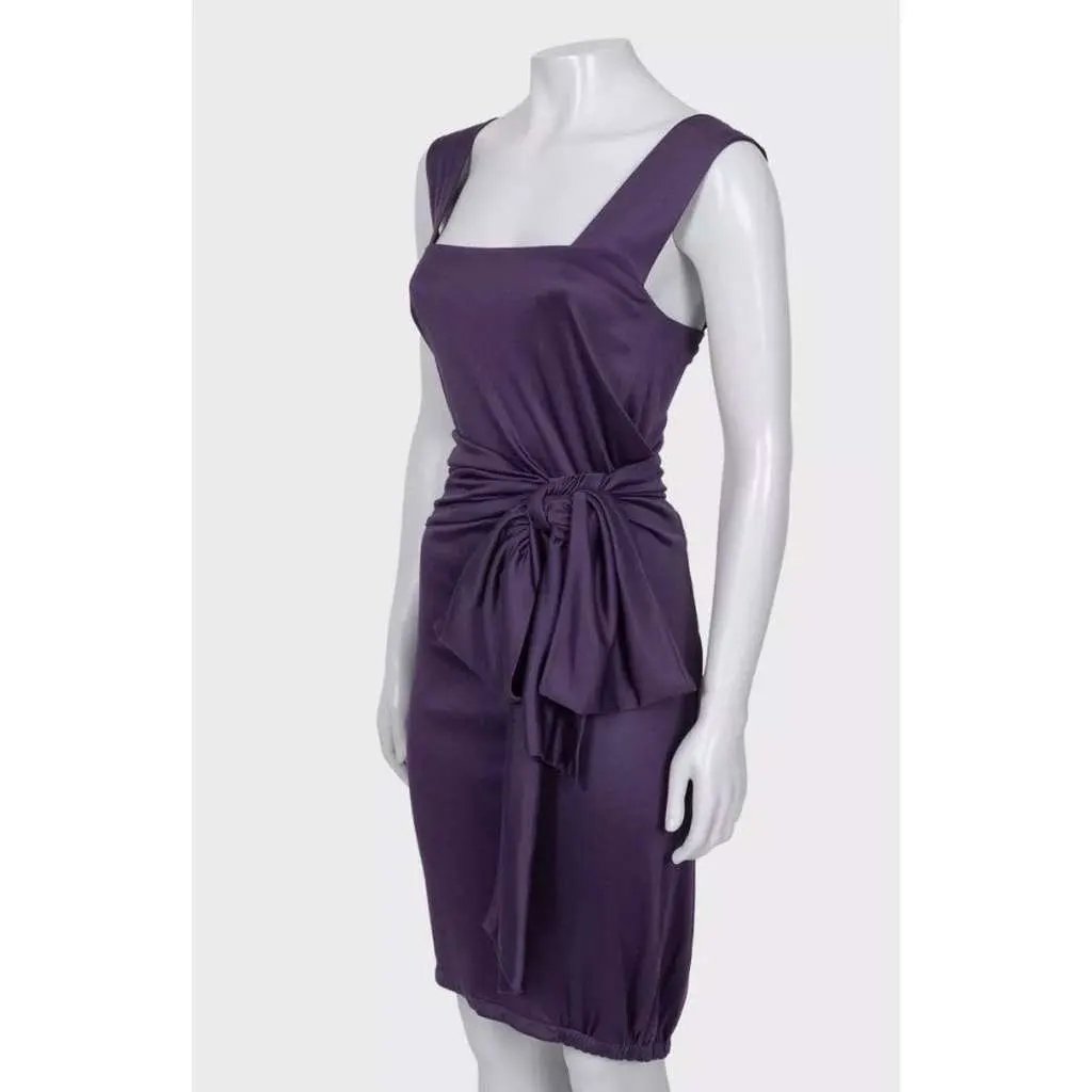 Saint Laurent Violet 100% Belted Dress Black Silk Very good - Back View