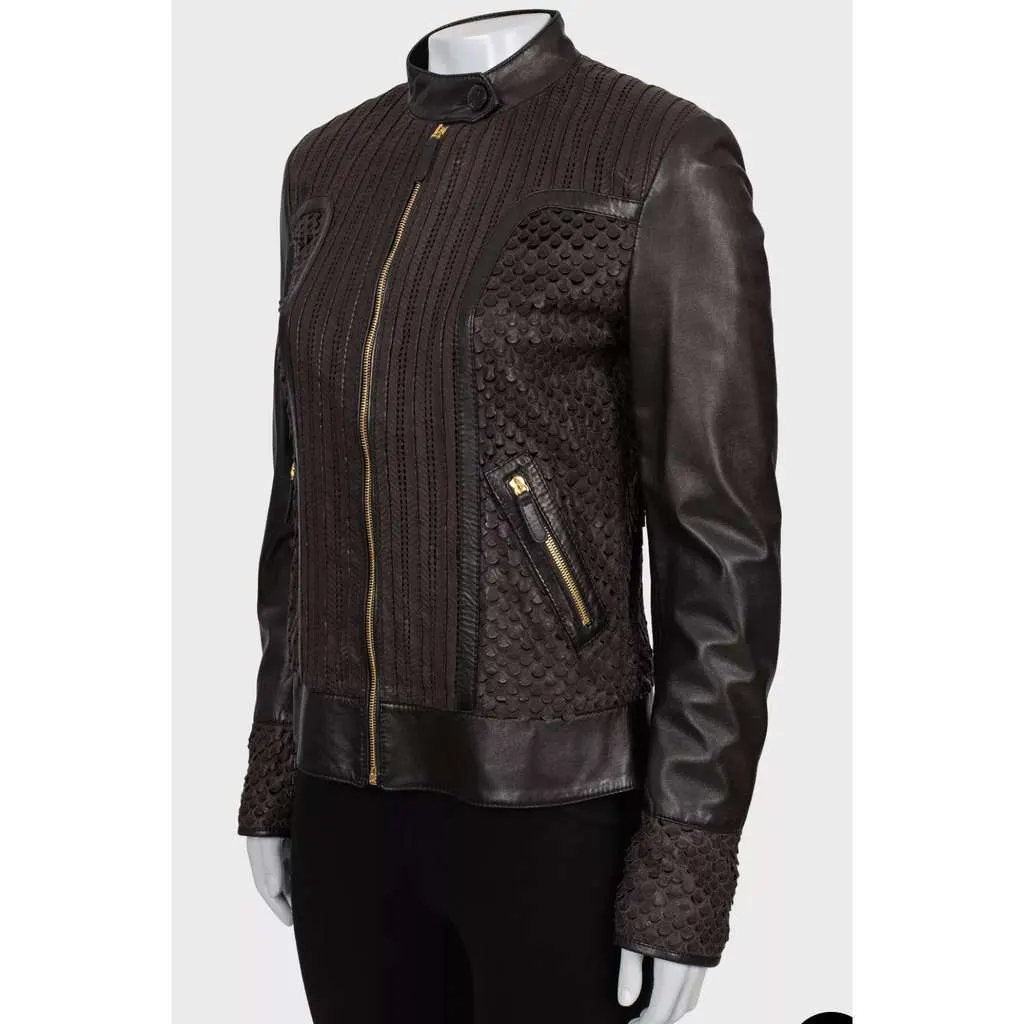 Roberto Cavalli Perforated Jacket Brown Leather Very good - Back View