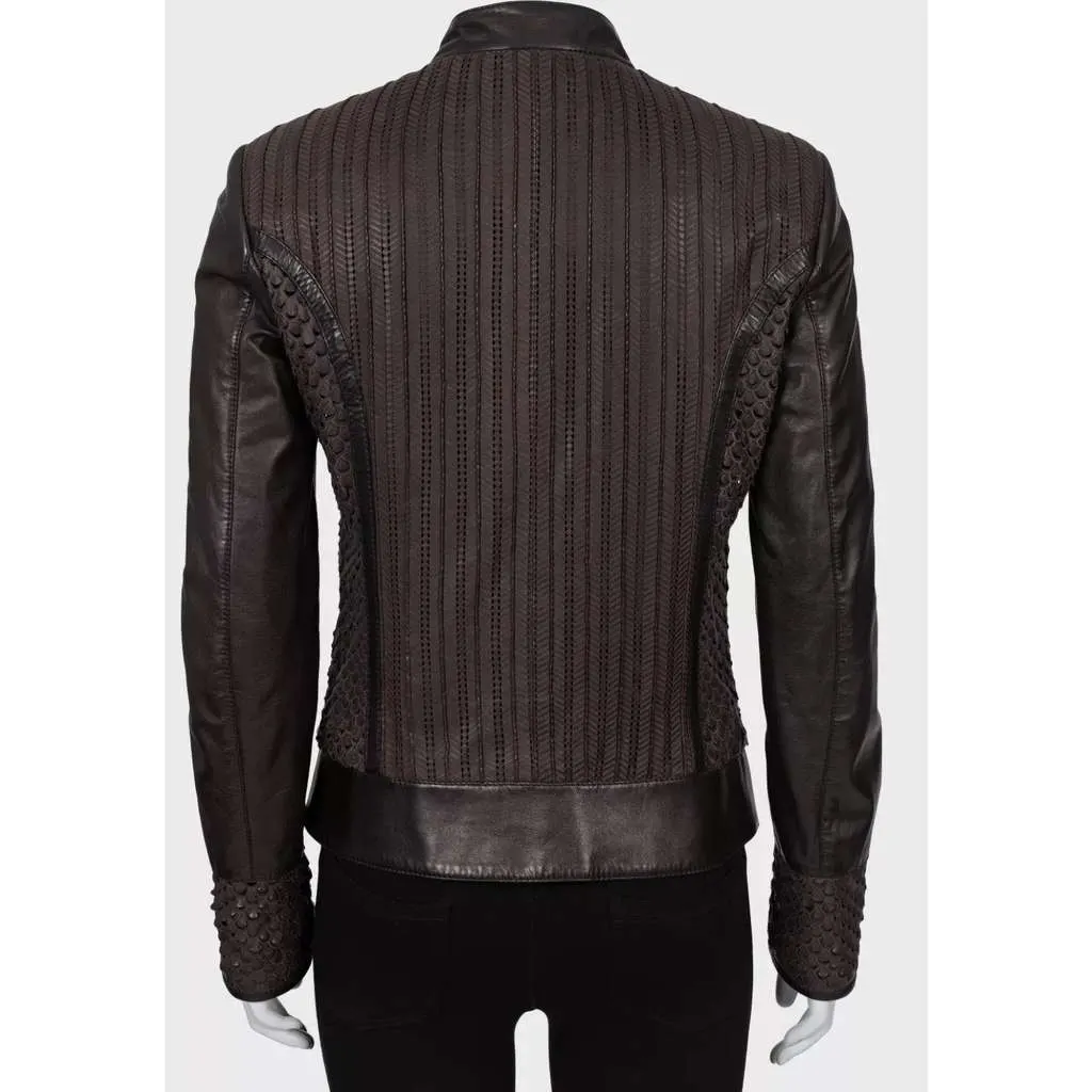 Roberto Cavalli Perforated Jacket Brown Leather Very good - Inside View