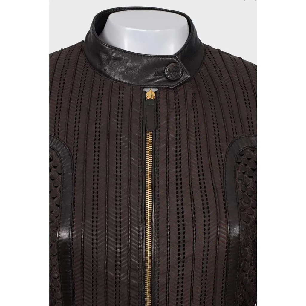 Roberto Cavalli Perforated Jacket Brown Leather Very good - Model View