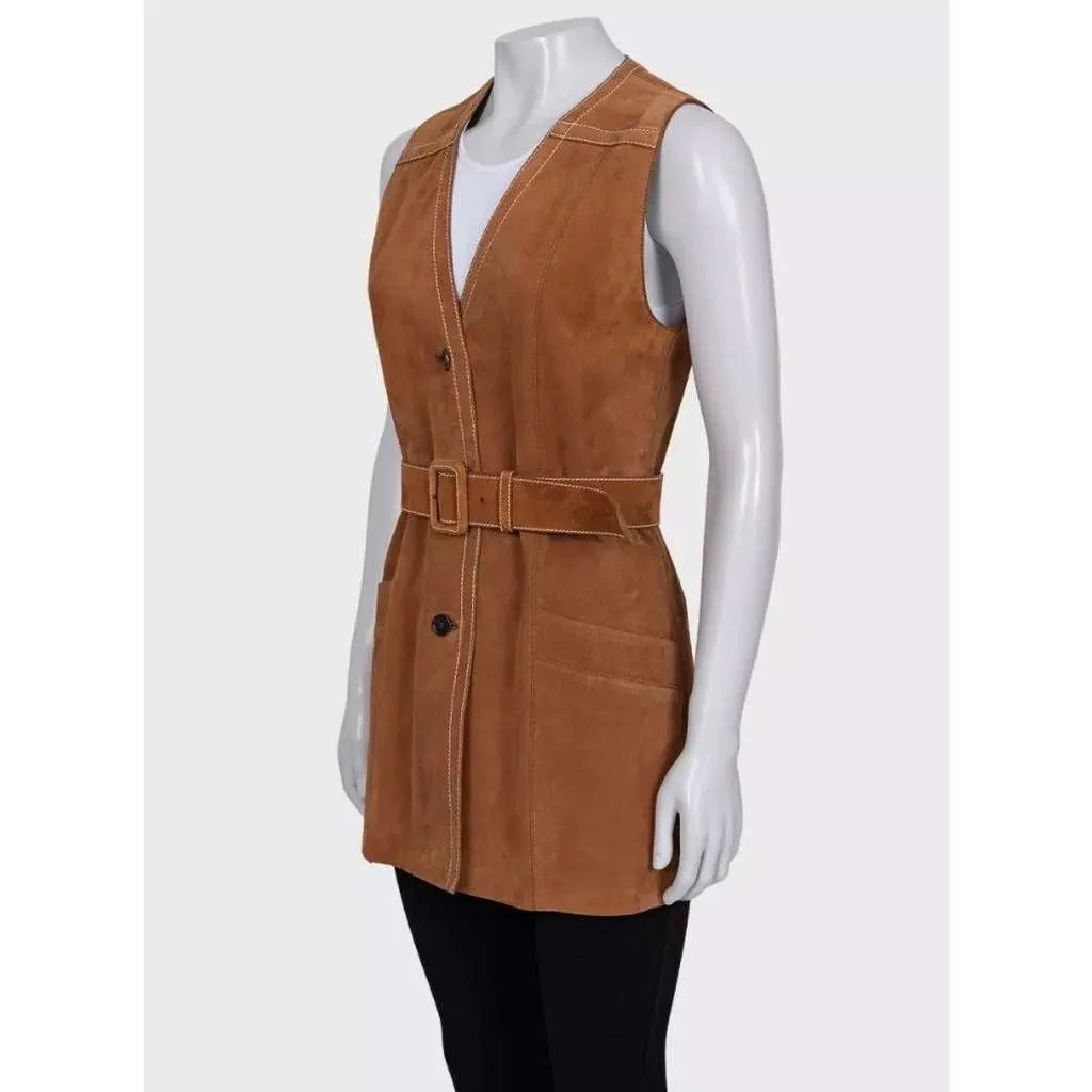 Prada Lambskin Long Vest with Belt Red Leather Very good - Back View