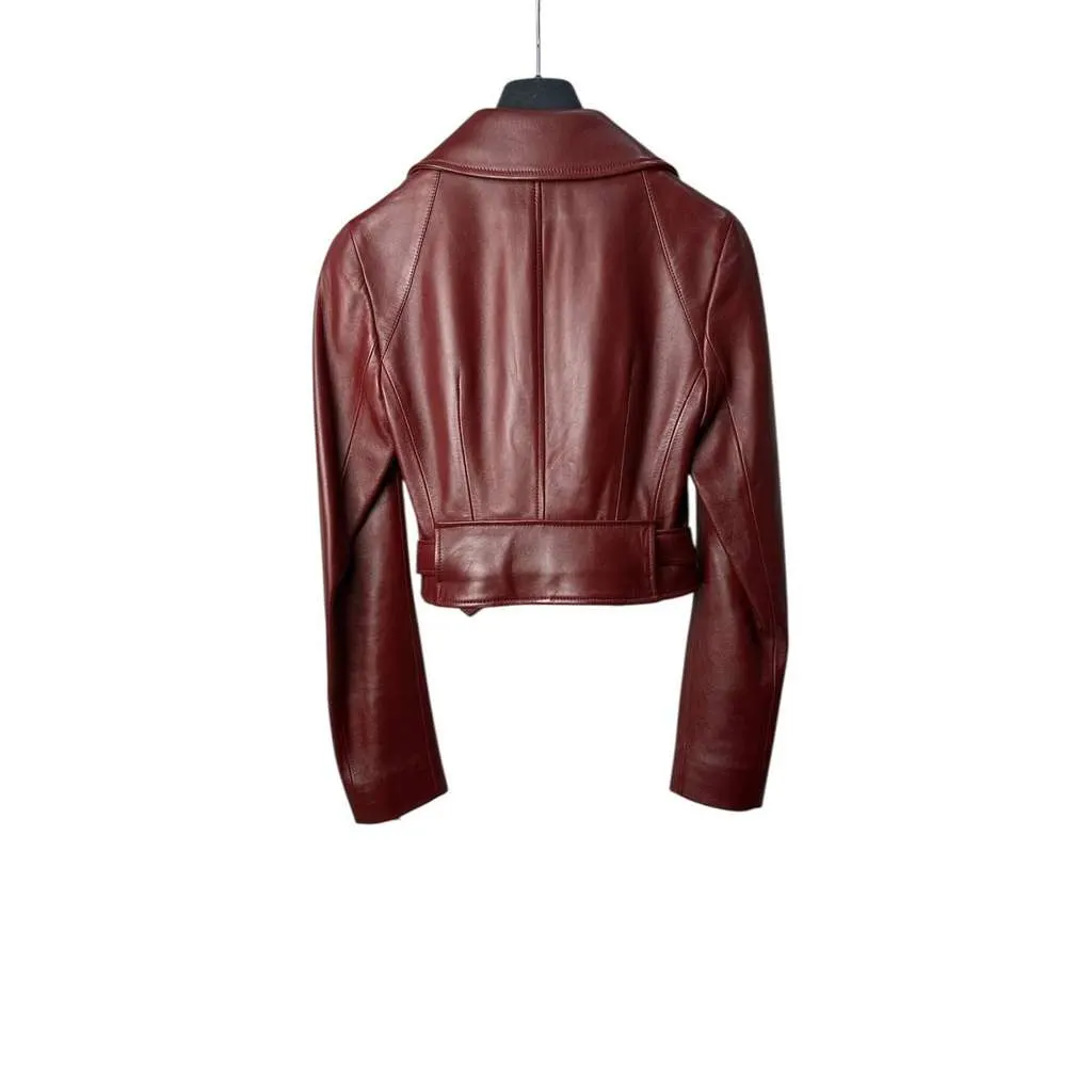 Dior Christian Biker Jacket Burgundy Leather Very good - Back View