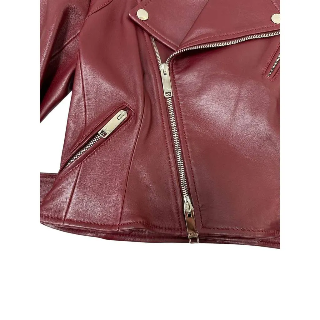 Dior Christian Biker Jacket Burgundy Leather Very good - Inside View