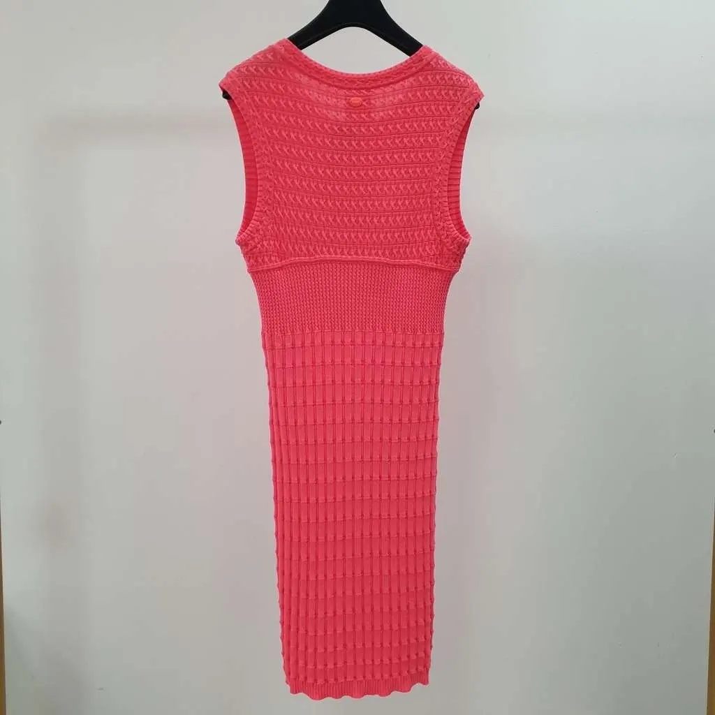 Chanel Textured Knit Dress Red Cotton Very good - Back View