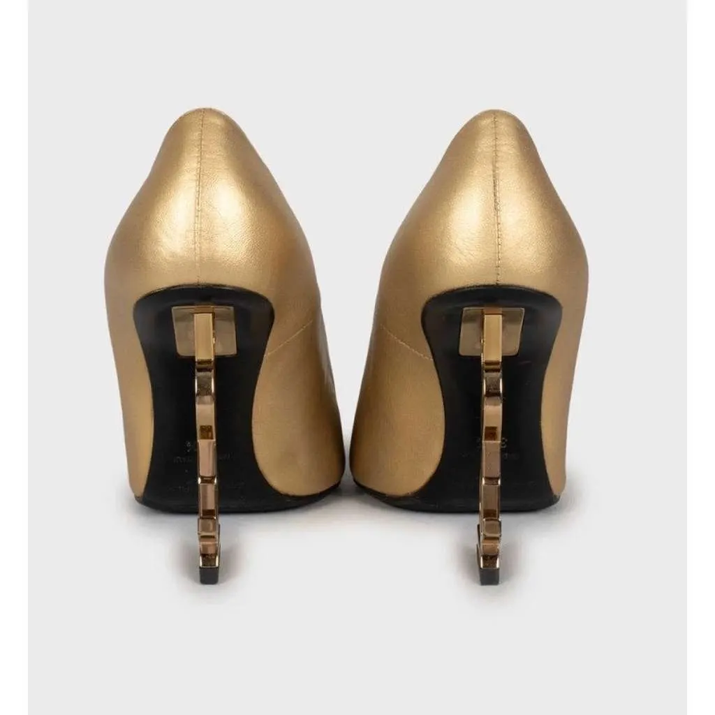 Saint Laurent Opyum Heels Gold Leather Very good - Model View