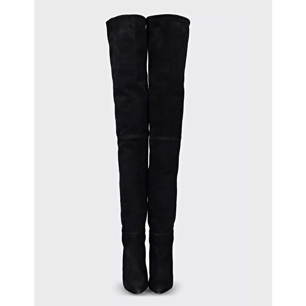 Balmain x HOver the Knee Boots Black Leather Good - Back View