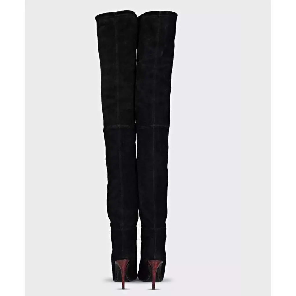 Balmain x HOver the Knee Boots Black Leather Good - Model View