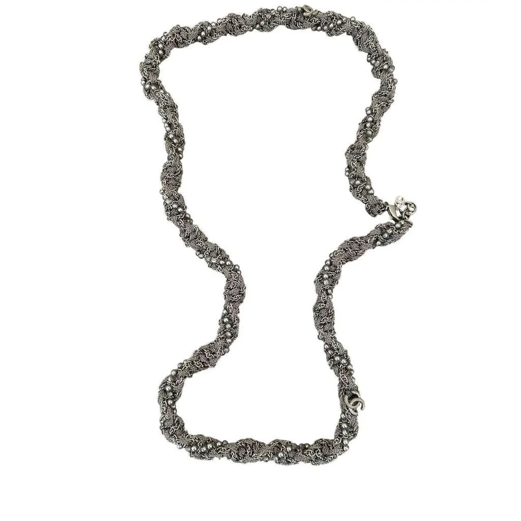 Chanel Multi Layer Chain Necklace A18 Silver Lace Very good - Back View