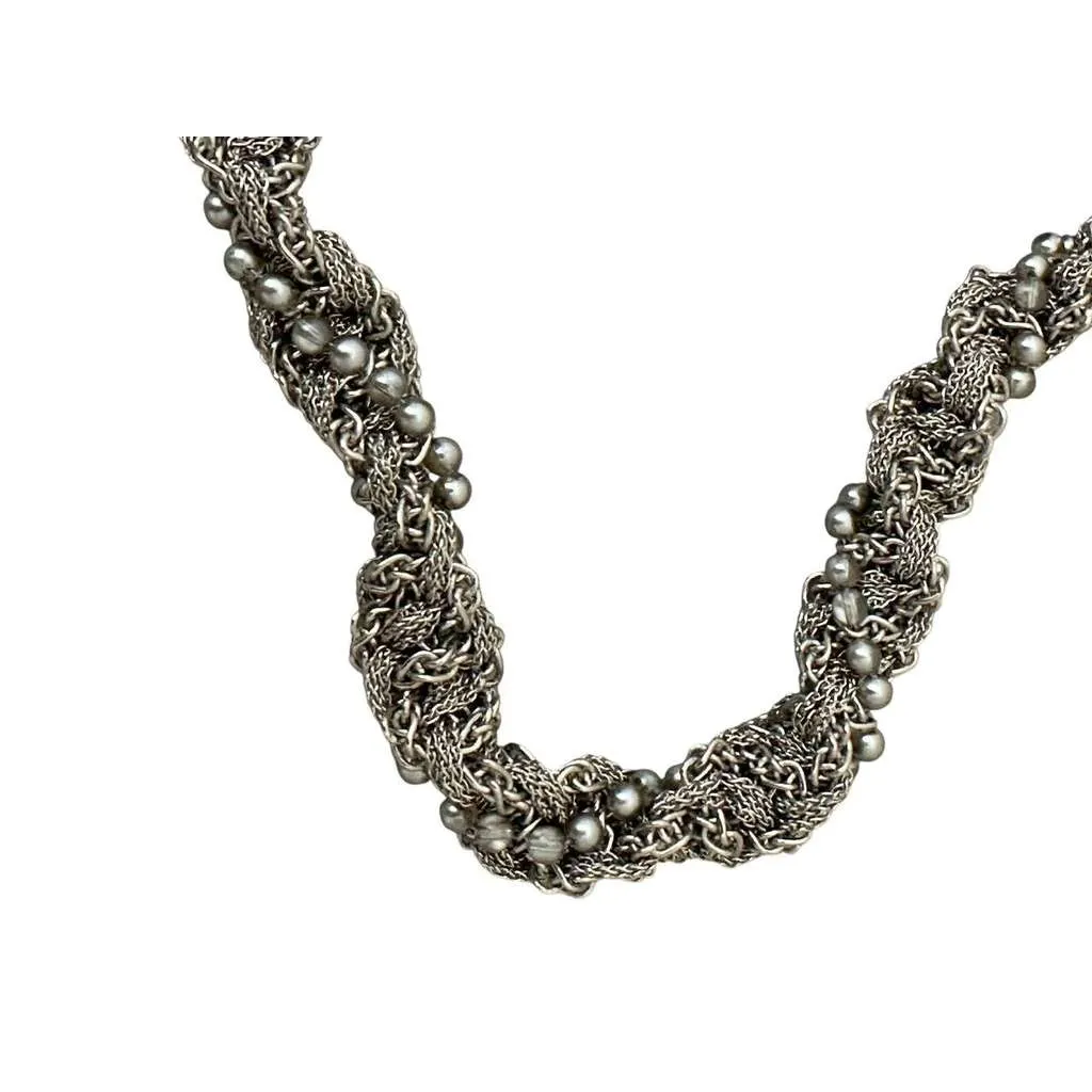 Chanel Multi Layer Chain Necklace A18 Silver Lace Very good - Model View