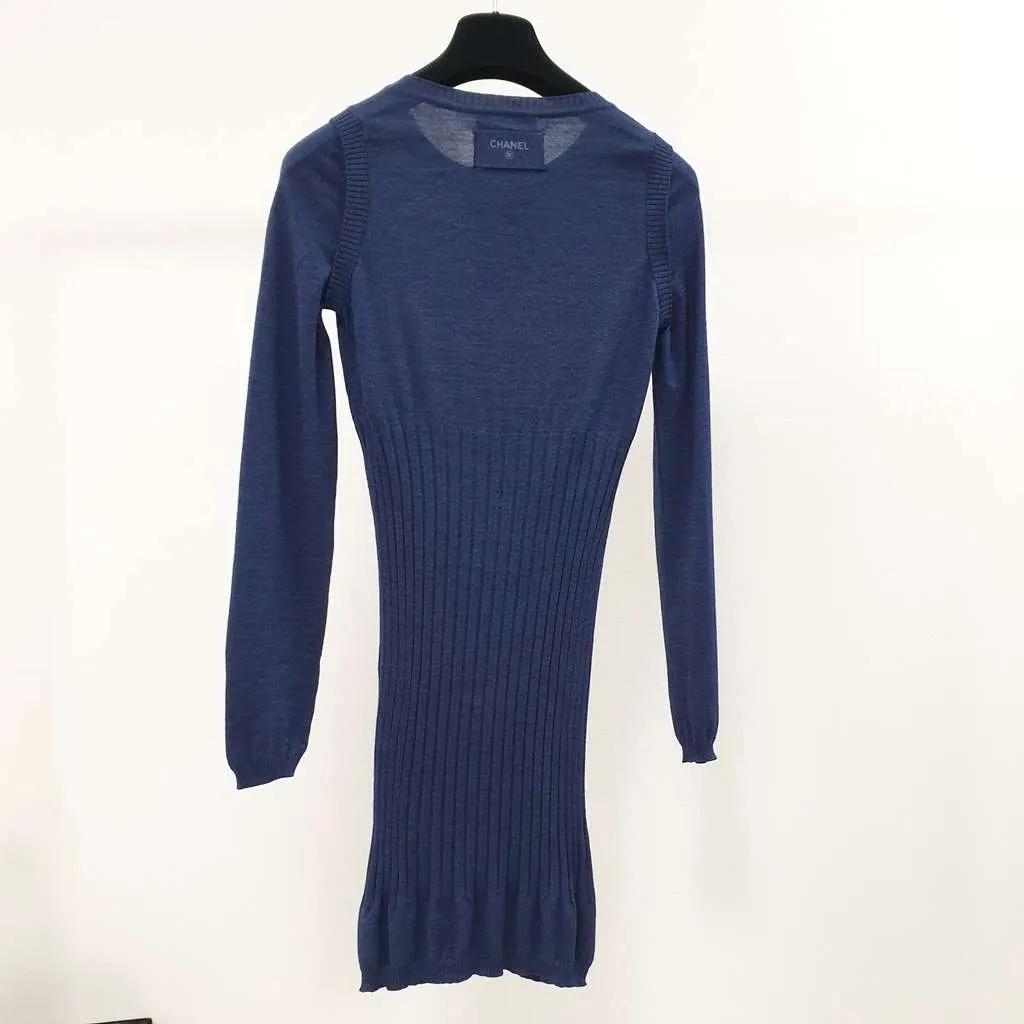 Chanel Long Sleeve Knit Dress Navy Cotton Very good - Back View