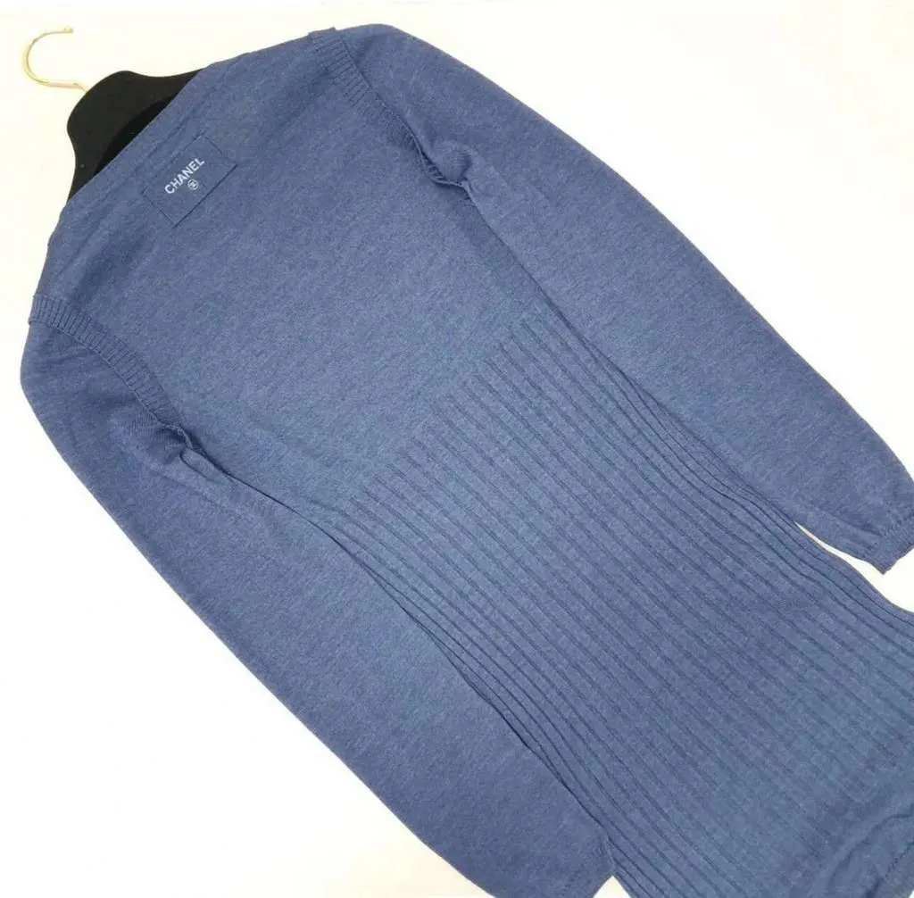 Chanel Long Sleeve Knit Dress Navy Cotton Very good - Box View