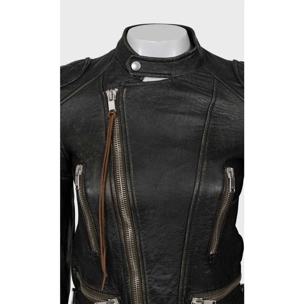 Saint Laurent Fitted Biker Jacket Black Leather Very good - Model View