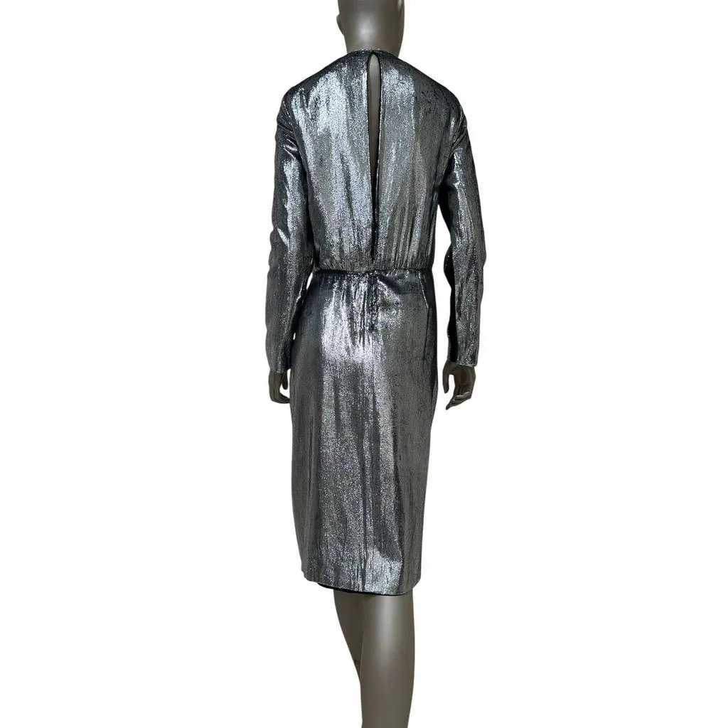 Saint Laurent Metallic Printed Midi Dress Silver Cotton Very good - Back View