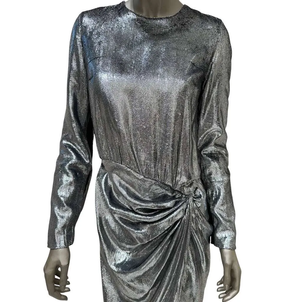 Saint Laurent Metallic Printed Midi Dress Silver Cotton Very good - Inside View