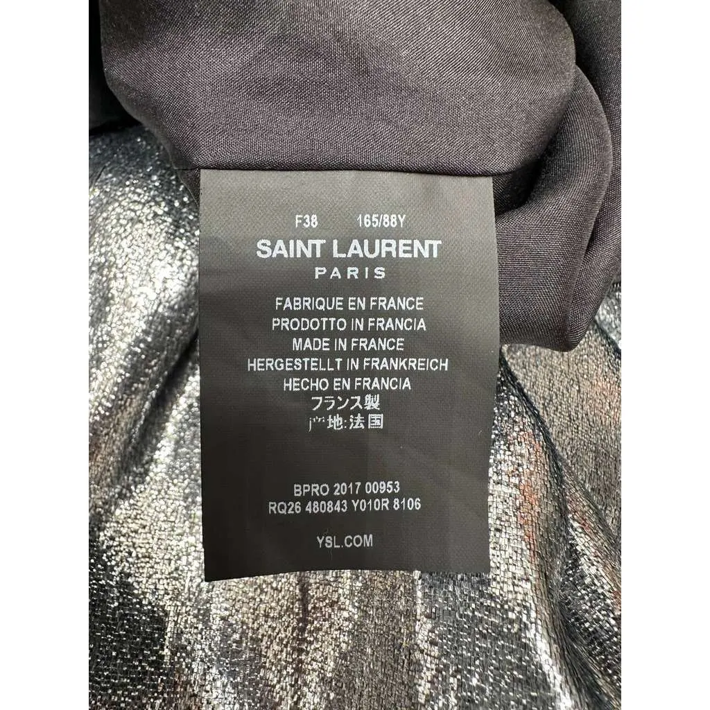 Saint Laurent Metallic Printed Midi Dress Silver Cotton Very good - Box View