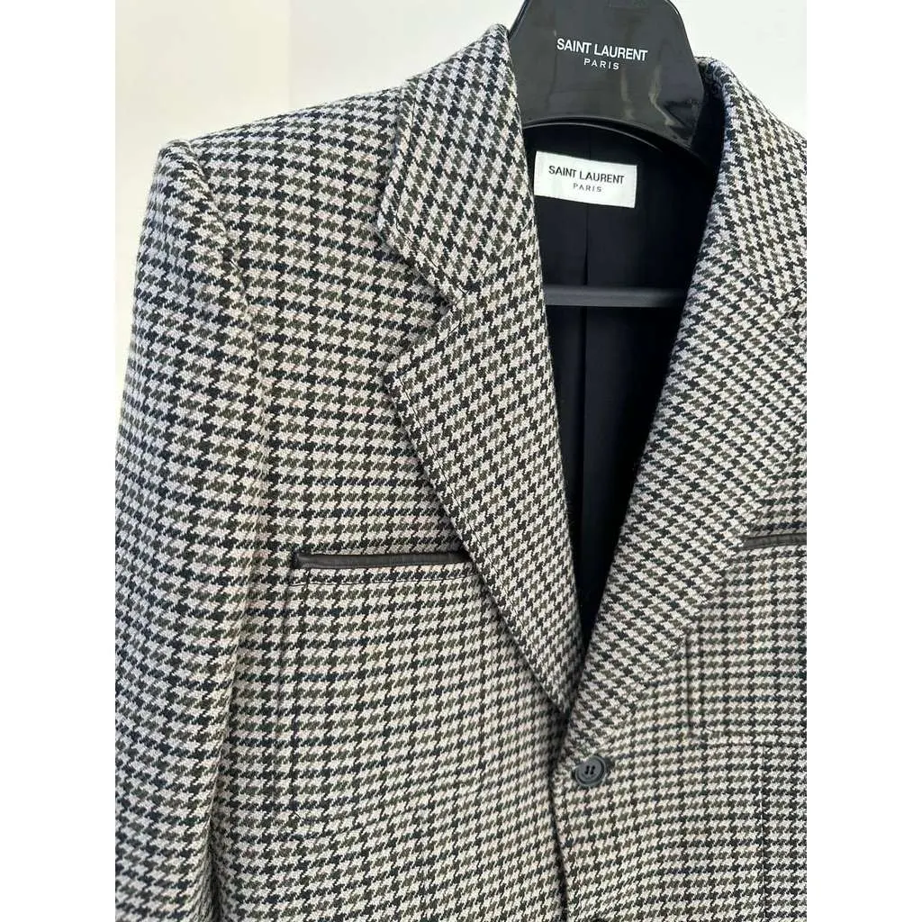 Saint Laurent Four Pocket Houndstooth Blazer Black Wool Very good - Box View