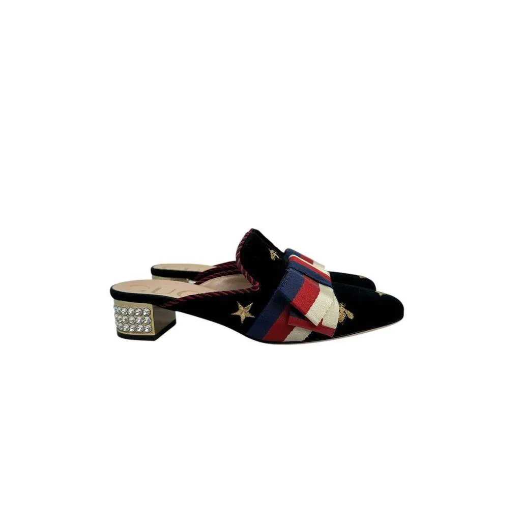 Gucci Emellished Bow Mules Black Velvet Very good - Back View