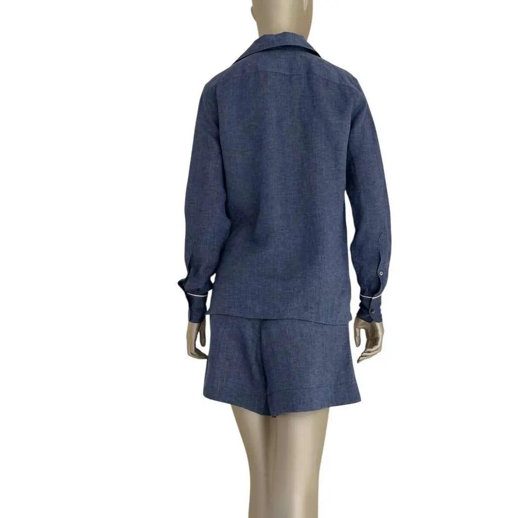 Loro Piana Shirt Shorts Set Blue Linen Very good - Back View