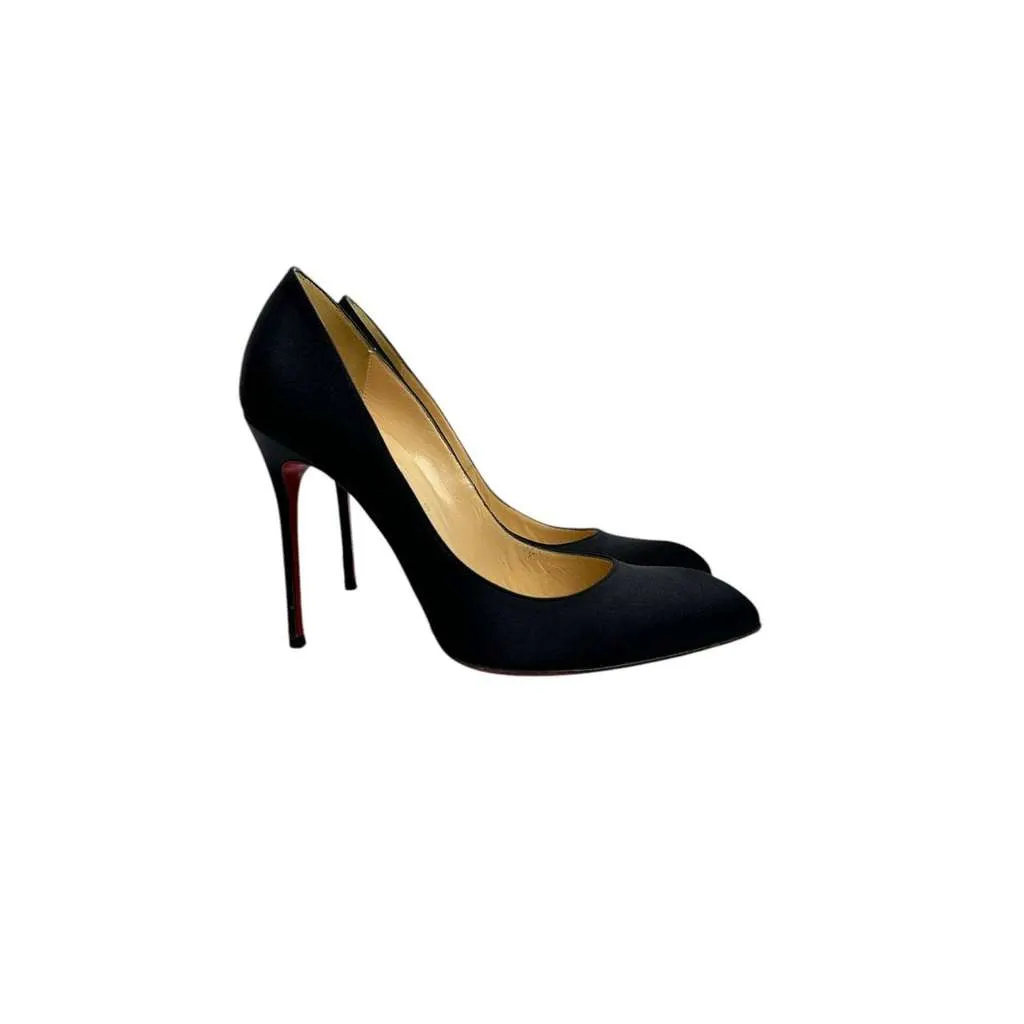 Christian Louboutin Stiletto Pumps Heels Black Satin Good - Back View