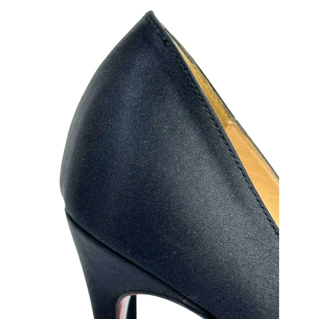 Christian Louboutin Stiletto Pumps Heels Black Satin Good - Model View