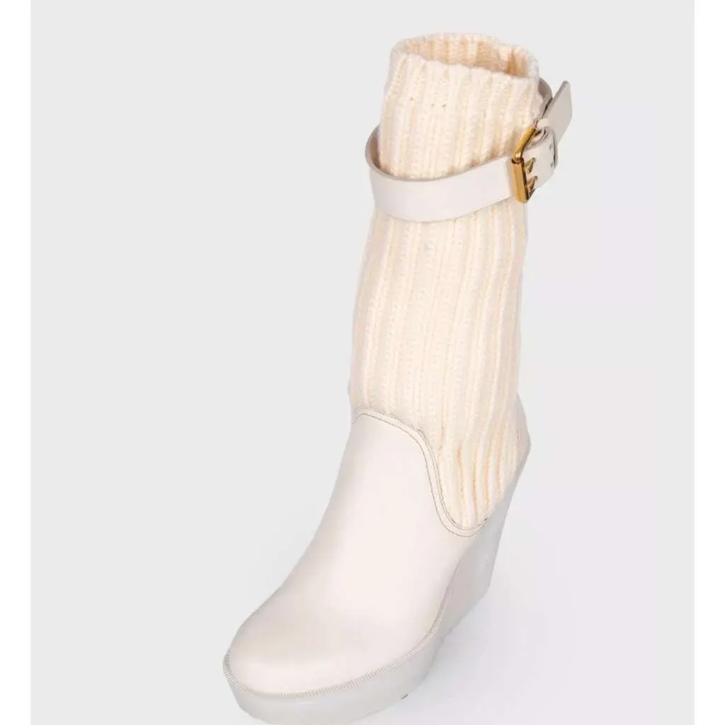 Gucci Fabric Buckle Wedge Sock Boots Beige Leather Very good - Inside View