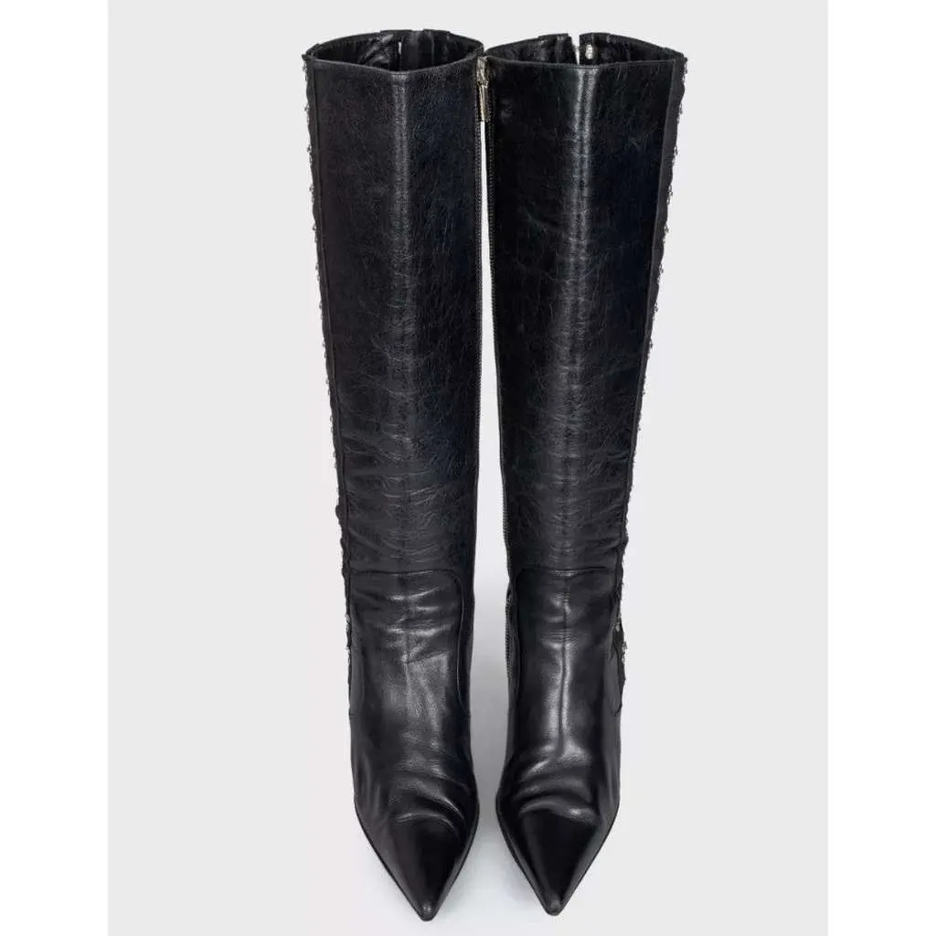 Dolce & Gabbana Knee High Stiletto Boots Black Leather Very good - Back View