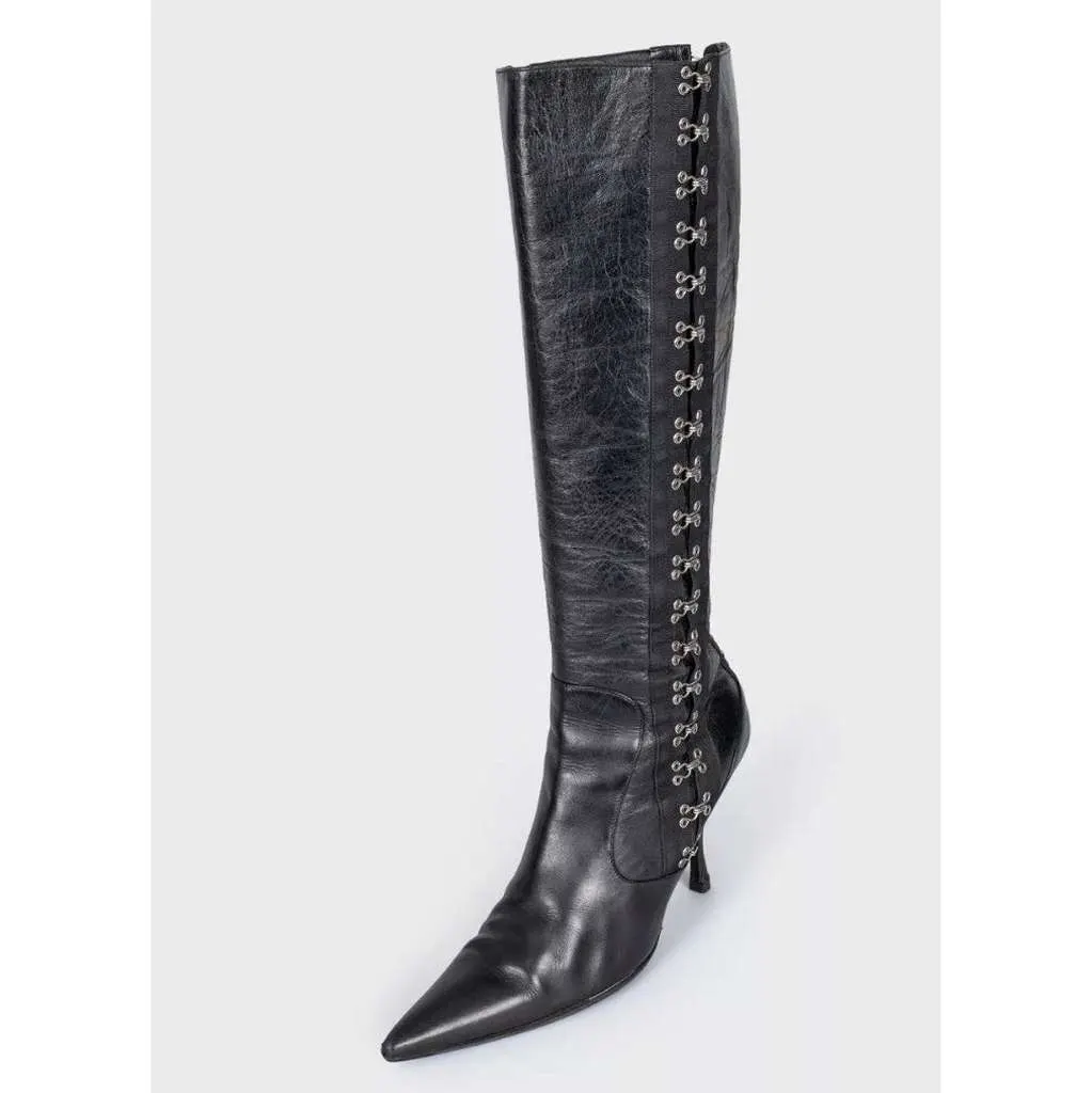 Dolce & Gabbana Knee High Stiletto Boots Black Leather Very good - Inside View