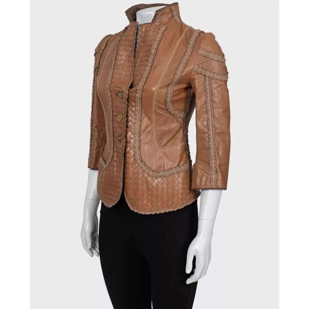 Bottega Veneta Jacket Brown Leather Very good - Back View
