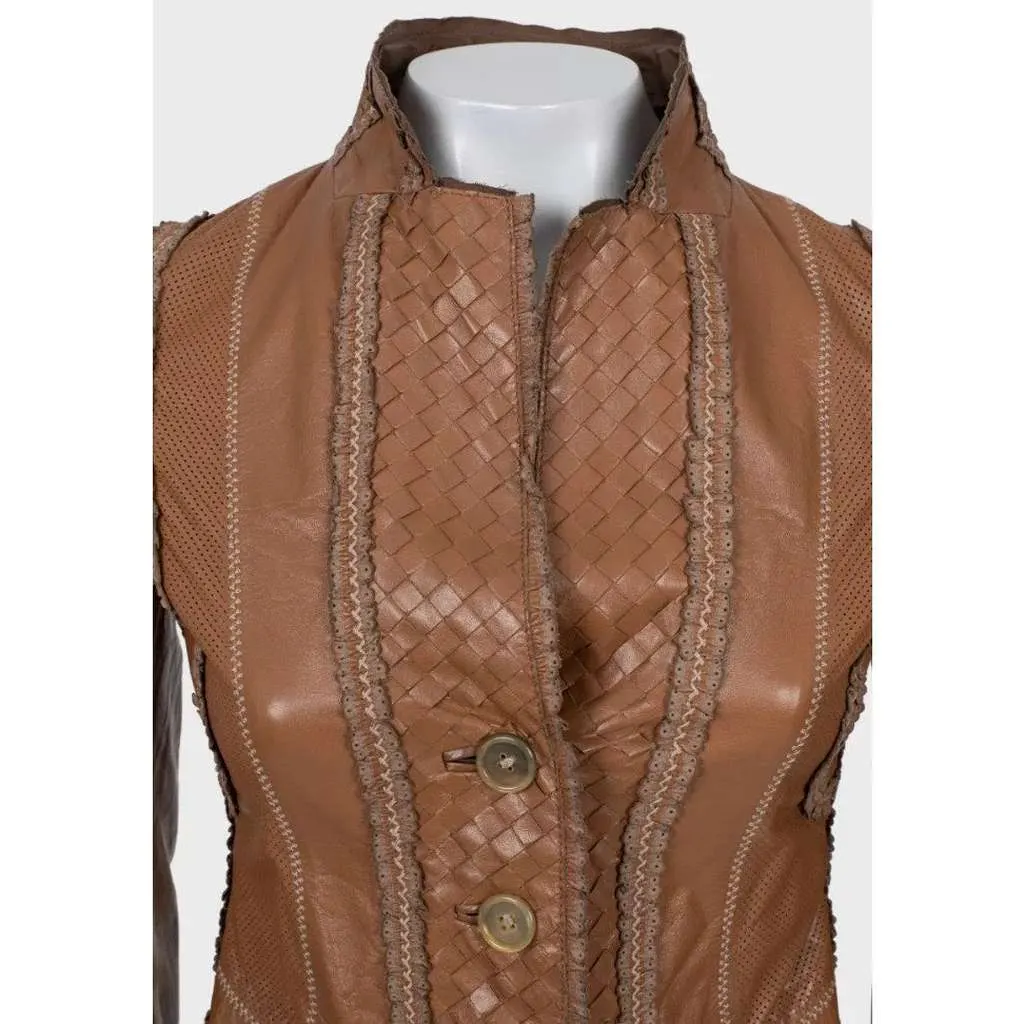 Bottega Veneta Jacket Brown Leather Very good - Model View