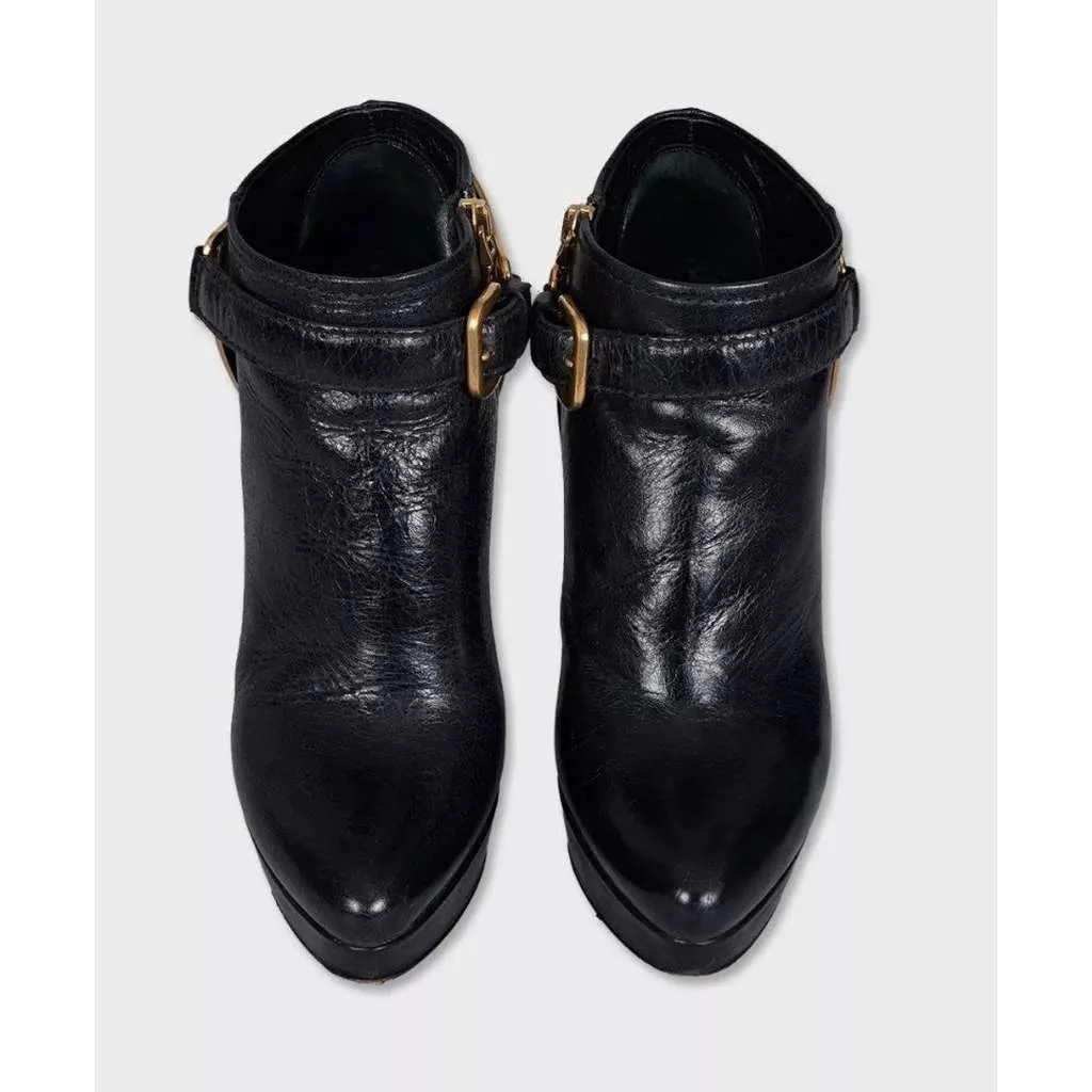 Prada Ankle Boots with Hardware Black Leather Good - Back View