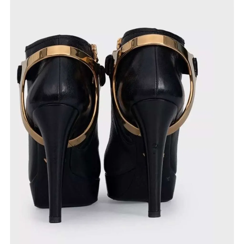 Prada Ankle Boots with Hardware Black Leather Good - Model View