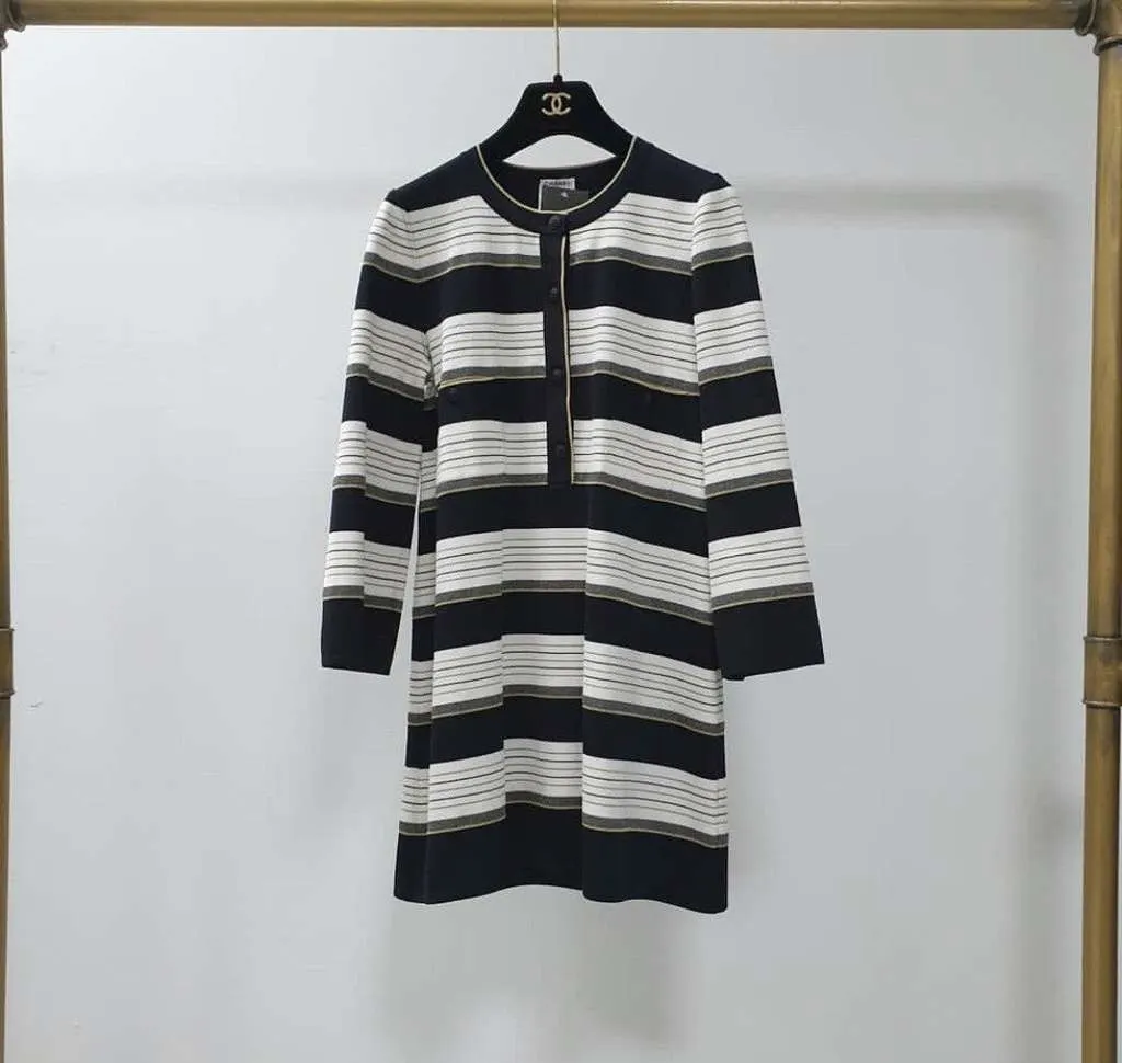 Chanel Striped Tunic dress Casual Dress Black Silk Very good - Box View