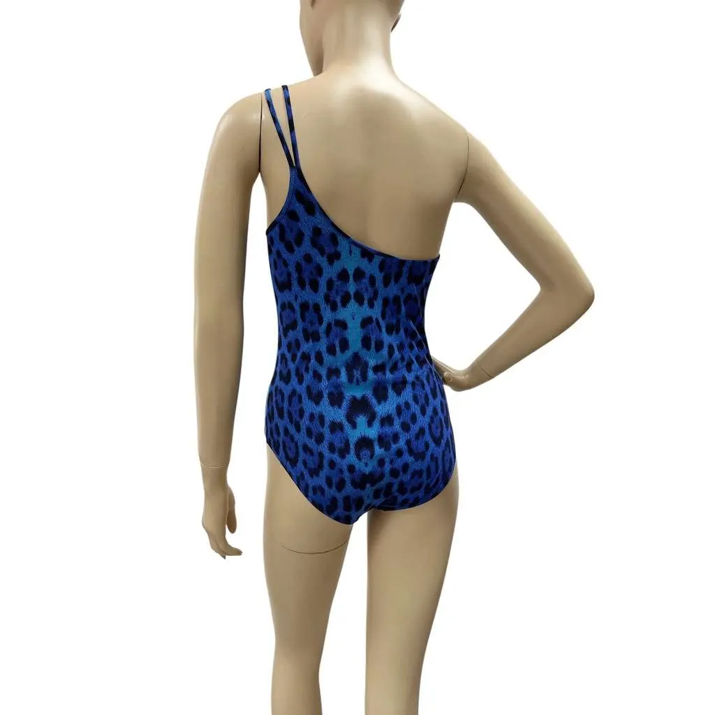 Roberto Cavalli One Shoulder Animal Print Swimsuit Black Cotton Very good - Back View