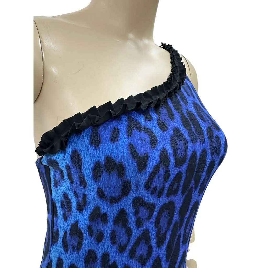 Roberto Cavalli One Shoulder Animal Print Swimsuit Black Cotton Very good - Inside View