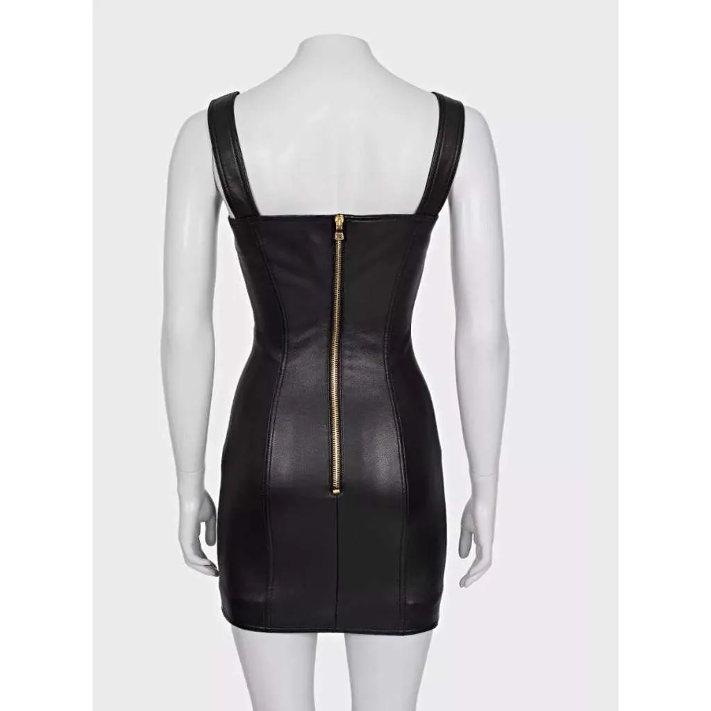 Balmain Lambskin Mini Dress Black Leather Very good - Inside View