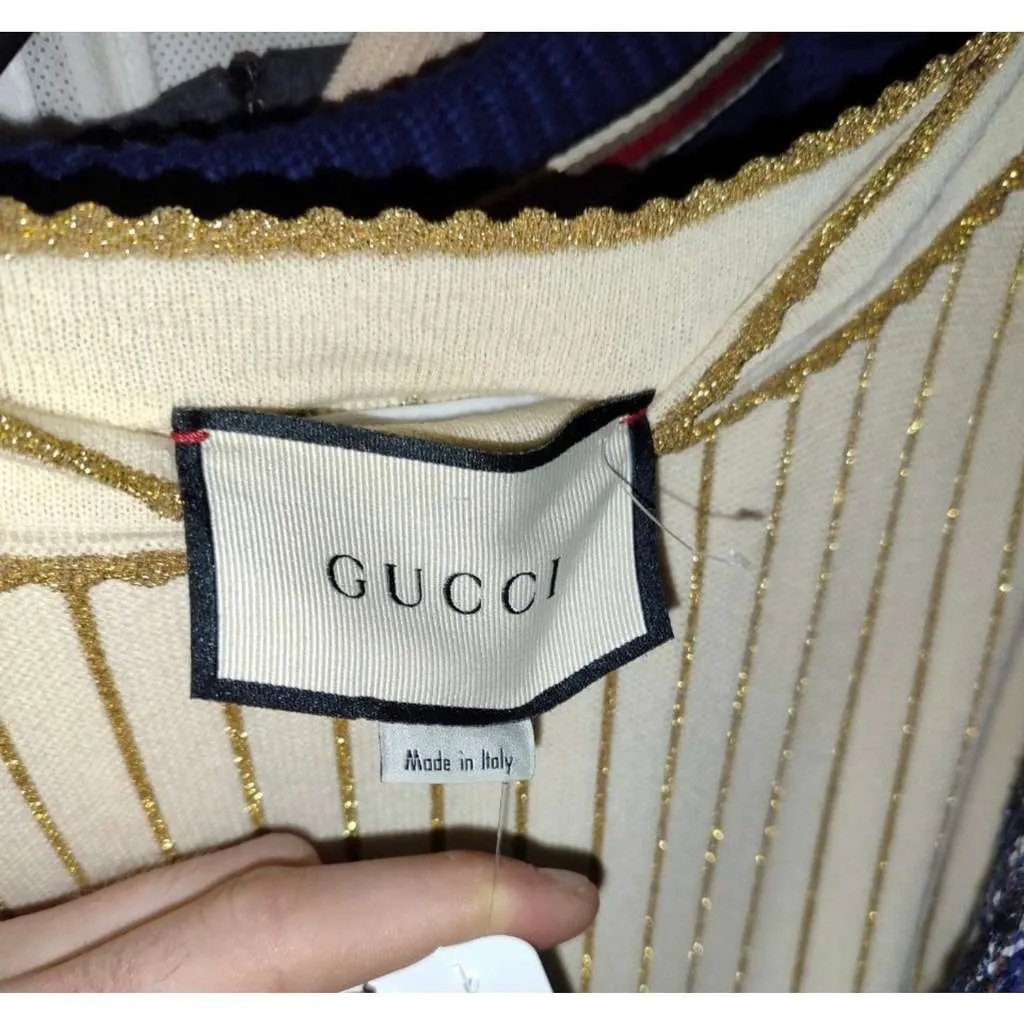 Gucci Stripe Dress Beige Cotton Very good - Box View