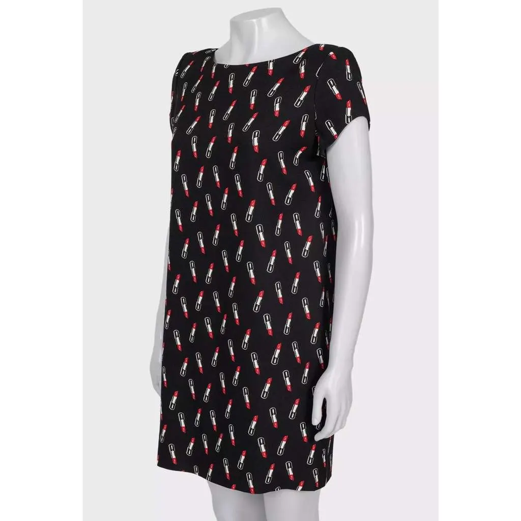 Saint Laurent Lipstick Print Dress Black Silk Very good - Back View