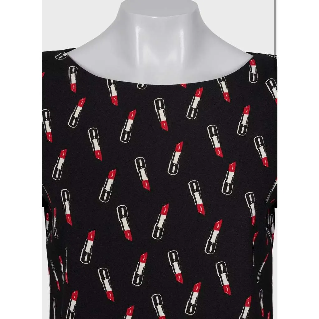 Saint Laurent Lipstick Print Dress Black Silk Very good - Model View