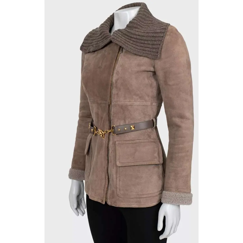 Gucci Collar Belted Jacket Brown Leather Very good - Back View