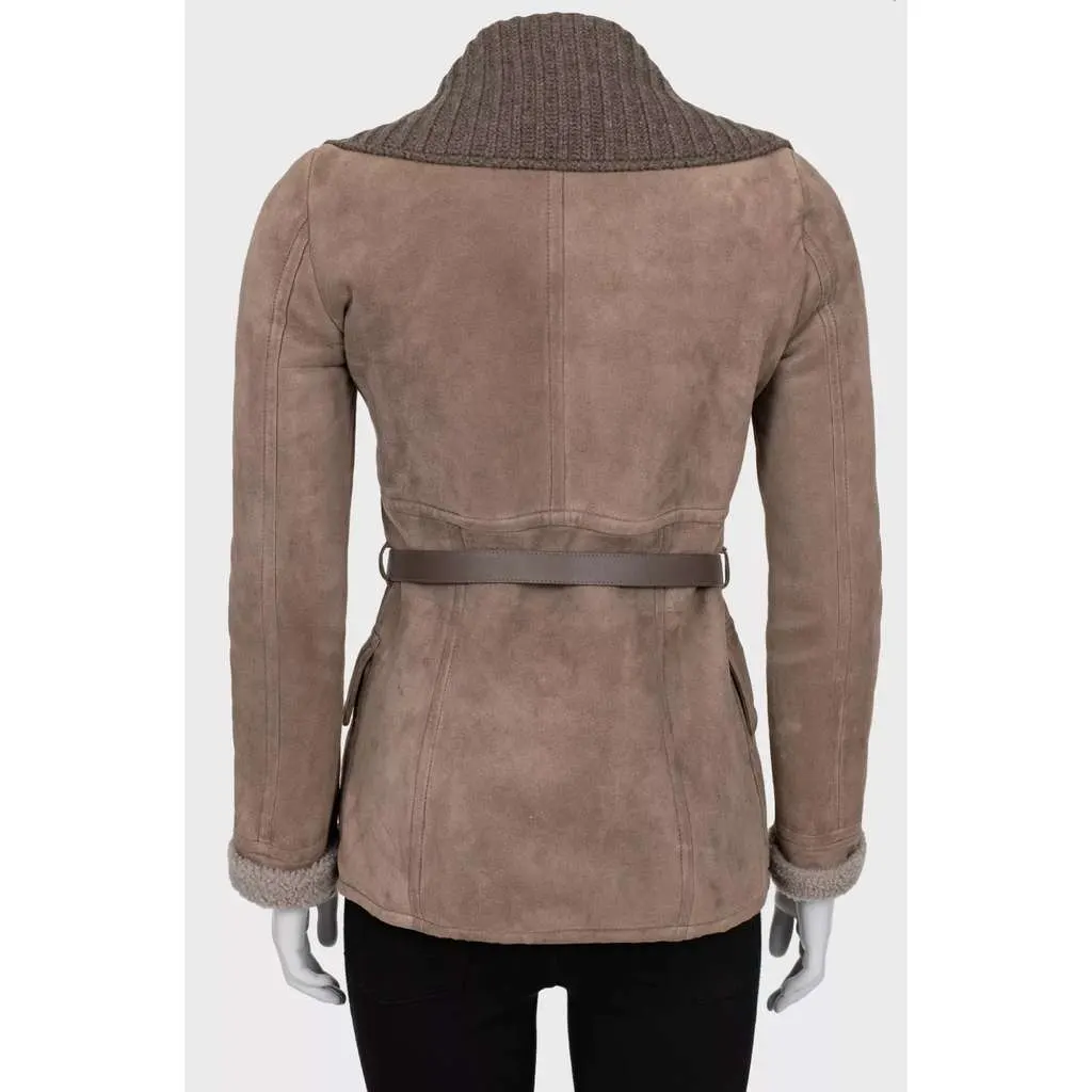 Gucci Collar Belted Jacket Brown Leather Very good - Inside View