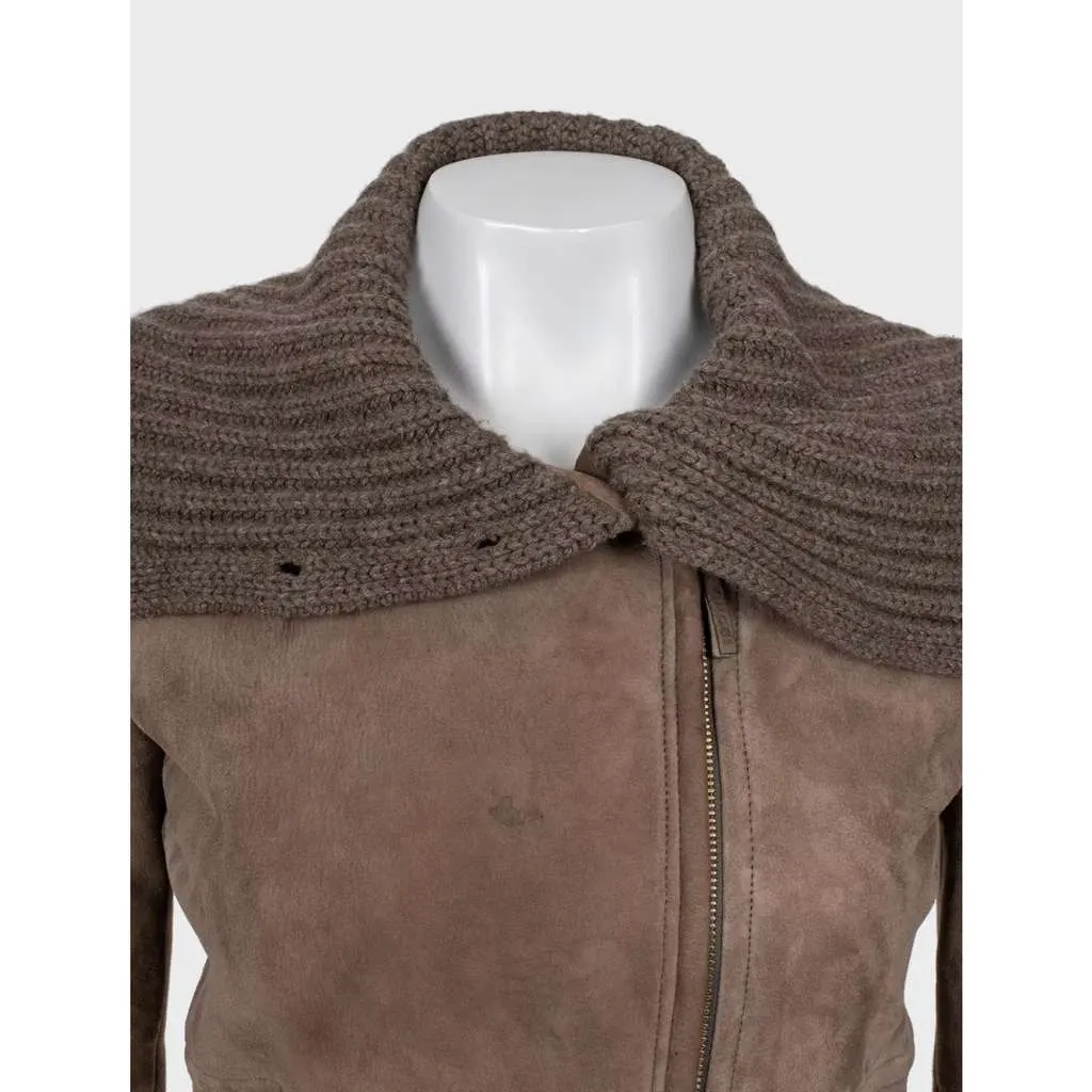 Gucci Collar Belted Jacket Brown Leather Very good - Model View