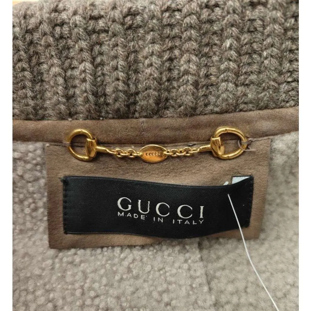 Gucci Collar Belted Jacket Brown Leather Very good - Box View
