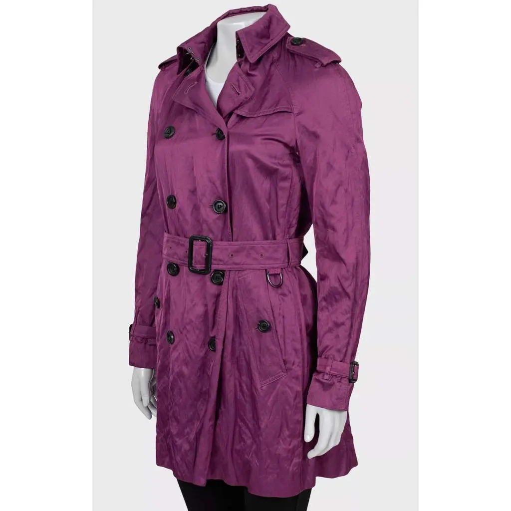 Burberry Double Breasted Trench Coat Purple Cotton Very good - Back View
