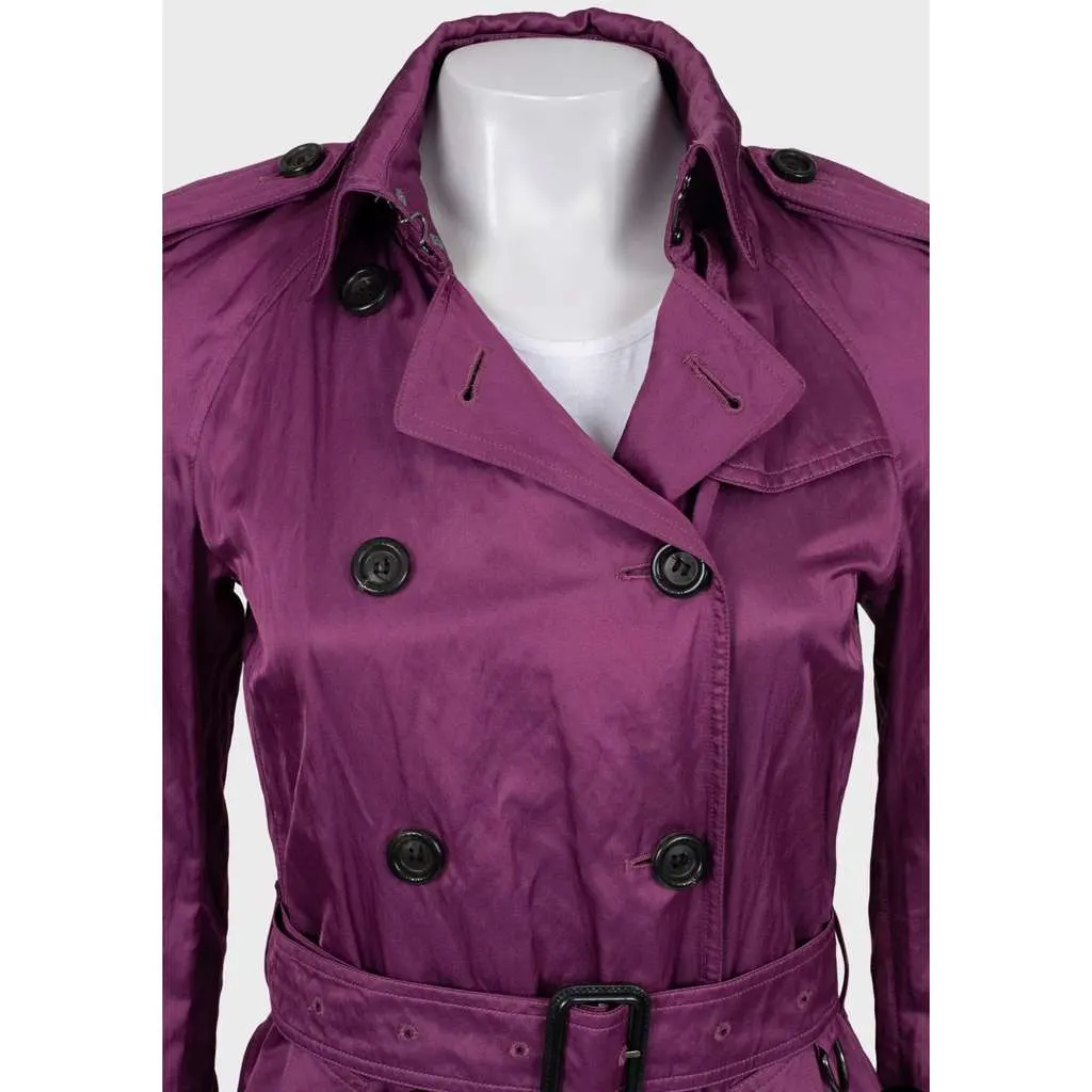 Burberry Double Breasted Trench Coat Purple Cotton Very good - Model View