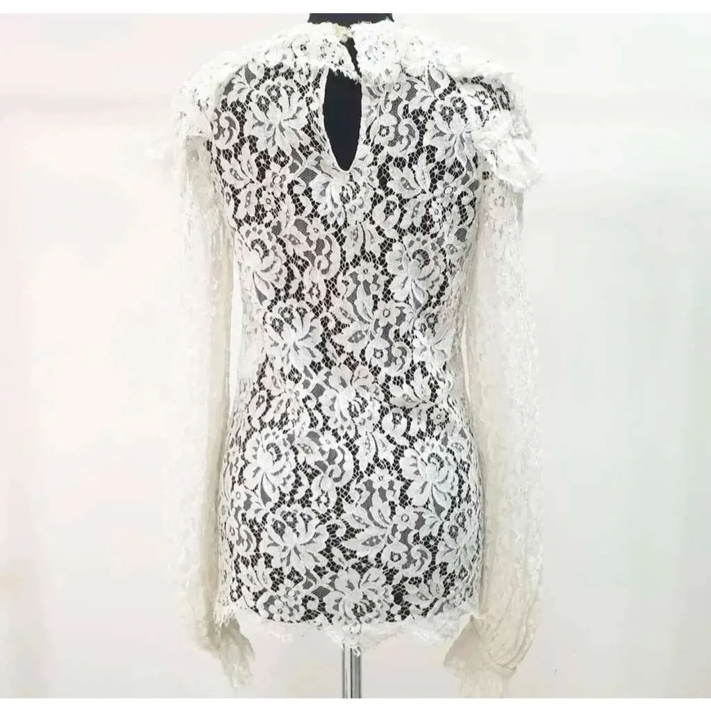 Chanel Floral Lace Blouse White Lace Very good - Back View
