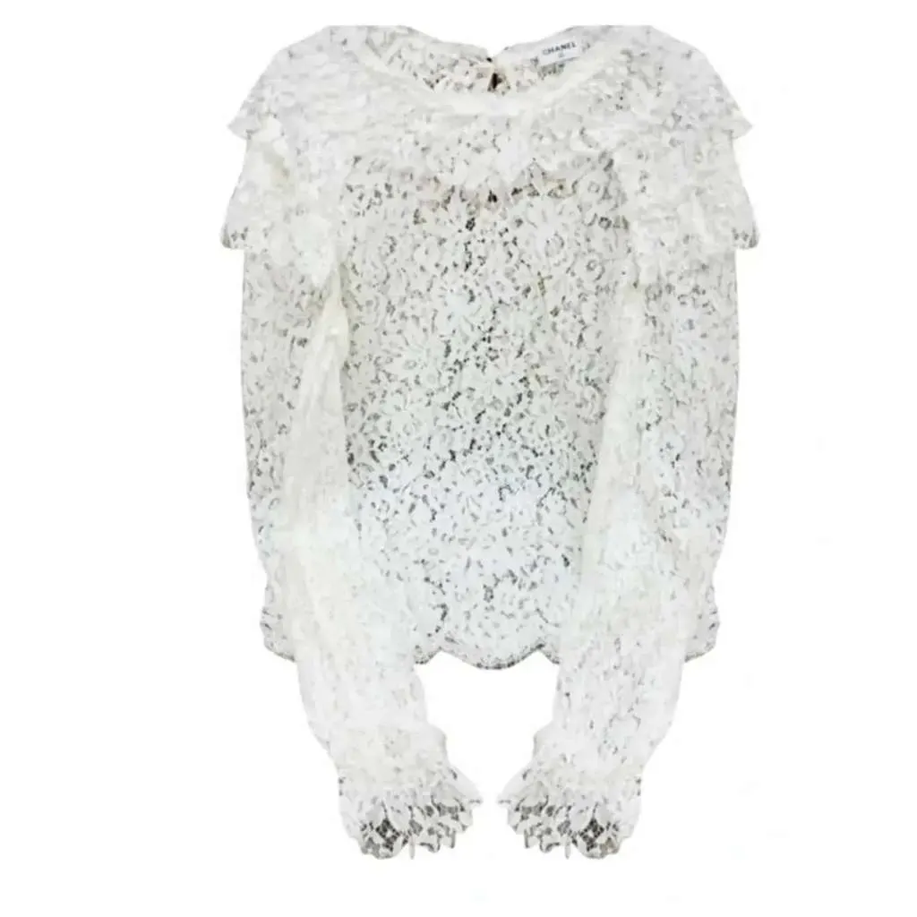 Chanel Floral Lace Blouse White Lace Very good - Box View