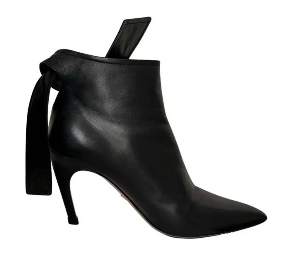 Dior Christian Ties Heels Booties Black Leather Very good - Back View