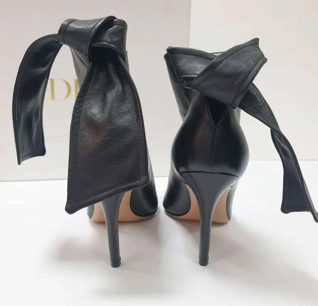 Dior Christian Ties Heels Booties Black Leather Very good - Model View